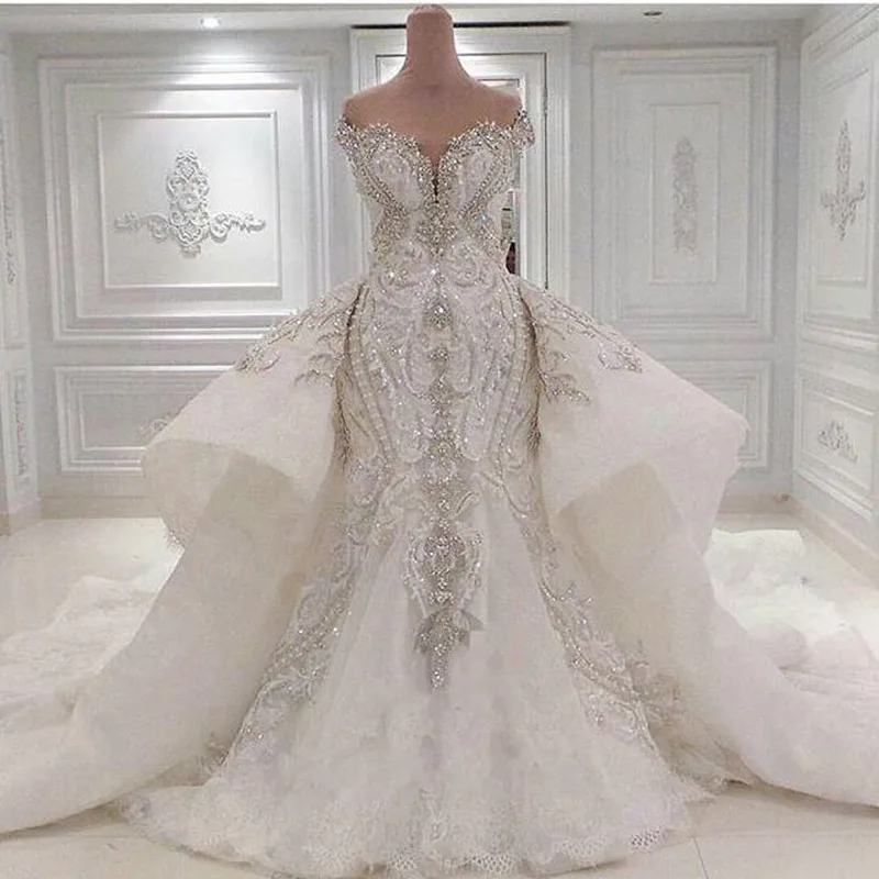 Vestidos De Novia, Сексуальное Милое Свадебное платье русалки,, свадебное платье с бисером, со съемным шлейфом, Robe De Mariage