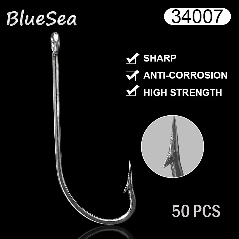 BlueSea 34007 50 шт./упак. Размер 3/0-10/0 нержавеющая сталь О 'Шонесси длинные крючки с хвостовиком большой морской окунь рыболовные крючки