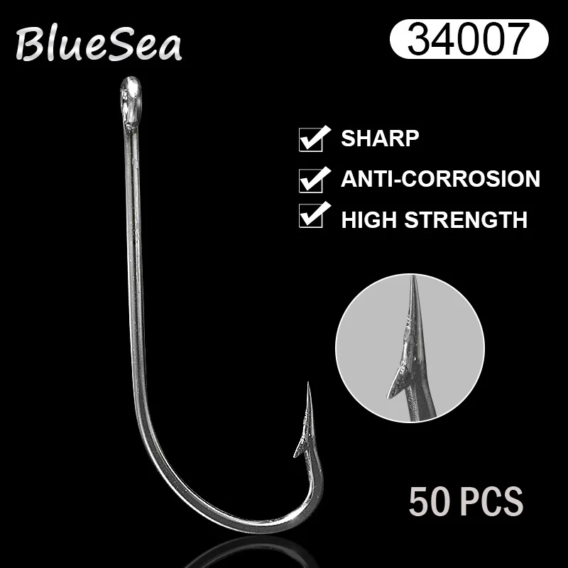 BlueSea 34007 50 шт./упак. Размер 3/0-10/0 крючки из нержавеющей стали с длинным хвостовиком