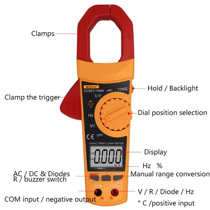 

VC903 6000 Counts AC/DC Digital Multimeter Amper Clamp Meter Current Clamp Pincers Voltage Capacitor Resistance Tester