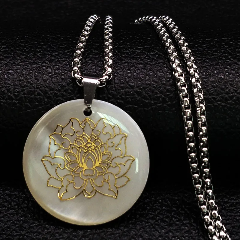 Ожерелье в виде раковины лотоса из нержавеющей стали, женское золотое ожерелье с цветком жизни, ювелирные изделия, колье ras du cou N18473