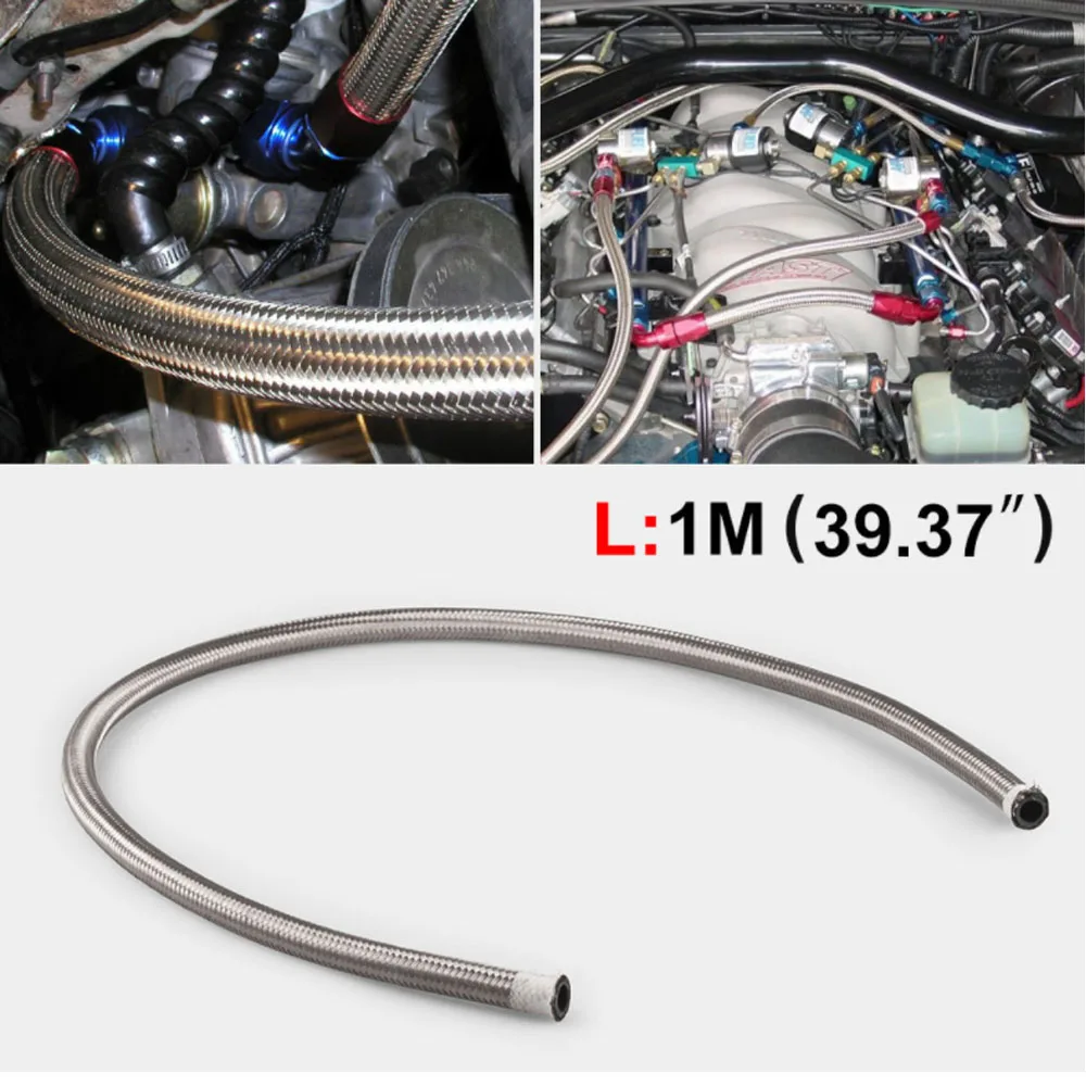 1 м AN4-AN12 Универсальный Масляный шланг из нержавеющей стали, топливный шланг с двойной оплеткой, турбо масляный охладитель, шланг 1500 фунтов/кв. дюйм