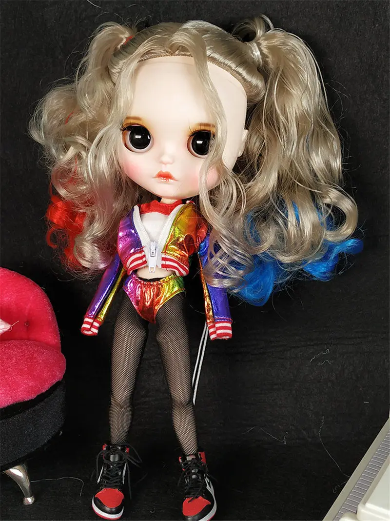 Белая кожа 1/6 Blyth кукла с длинным коричневым завитком волос и милое платье DIY тела шарнир Кукла для ребенка в подарок DIY Волосы стиль кукла