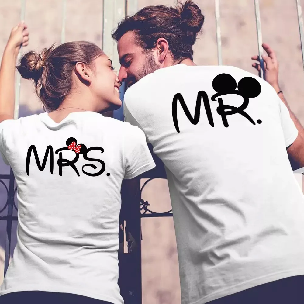 

Sweet Couple Unisex Vogue Style T-shirt "Mickey MR/Minnie MRS" Only Back Shirts Lover Cloth Fiancee Matching Streetwear Wedding