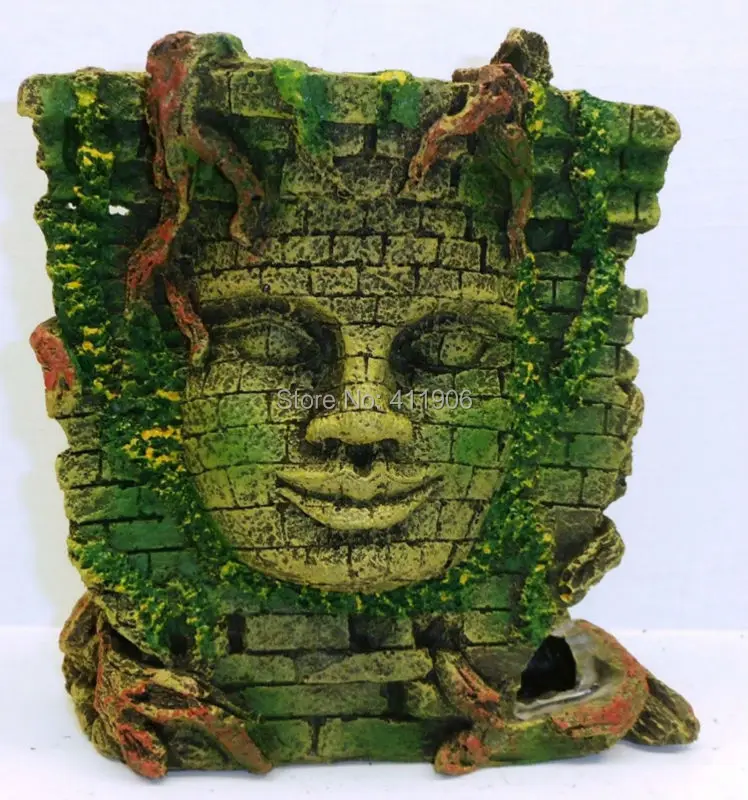 

Temple Wall shrine Buddha Face Fish Tank Decoration resin aquarium ornament free shipping