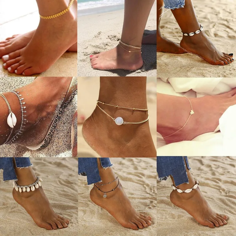 

Bohemian Sea Shell Natural Anklets For Women Bracelet Anklet Gold Shell Pearl Chain Silver Leg Ankle Star Beach Jewelry Wholesal