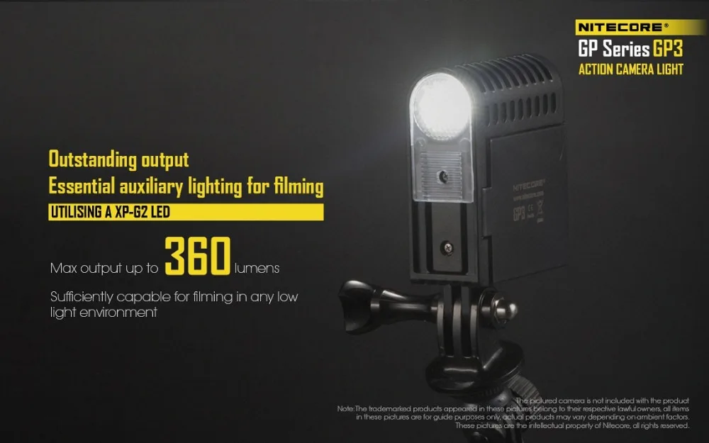 NITECORE GP3 светильник для экшн-камеры 360 люмен 5 режимов USB порт для зарядки подходит для камеры gopro поставляется с аккумулятором 1180 мАч NLGP3