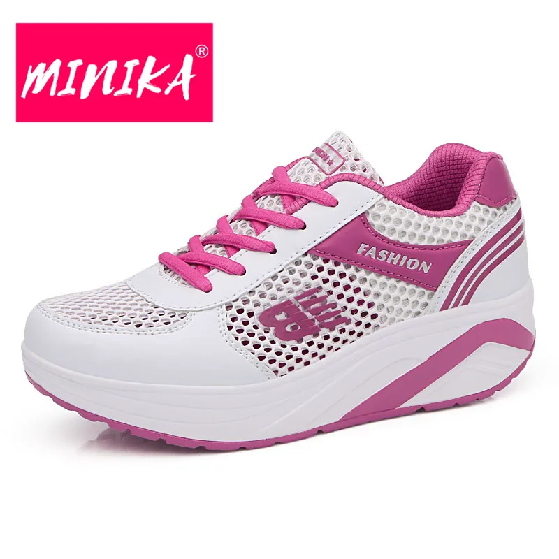 

MINIKA New Arrival Brand Sneakers Women Breathable Air Mesh Lace Up Women Flat Shoes Comfortable Women Wedge Sneakers