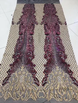 

Red Gold african george lace fabric 2018 high quality lace for wedding Beautiful sequins Lace Fabric for wedding party dress