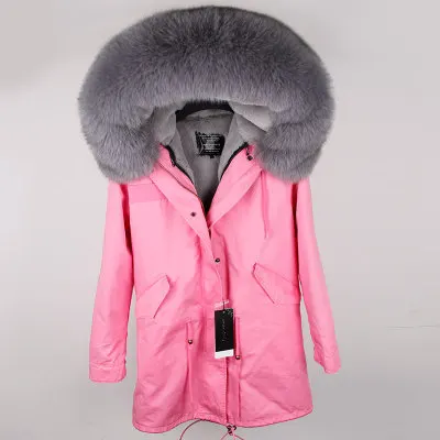 Бренд, парка, длинная красная зимняя куртка, пальто для женщин, натуральный мех, пальто, парки, натуральный Лисий мех, воротник, теплый, мягкий, искусственный мех, подкладка, куртки