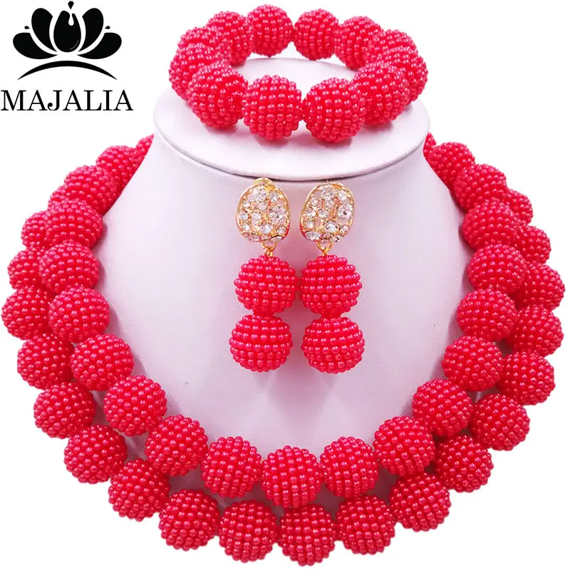 

Majalia Fashion Classic Nigeria Wedding African Beads Jewelry Set Red Crystal Necklace Bridal Jewelry Sets 2CA0014