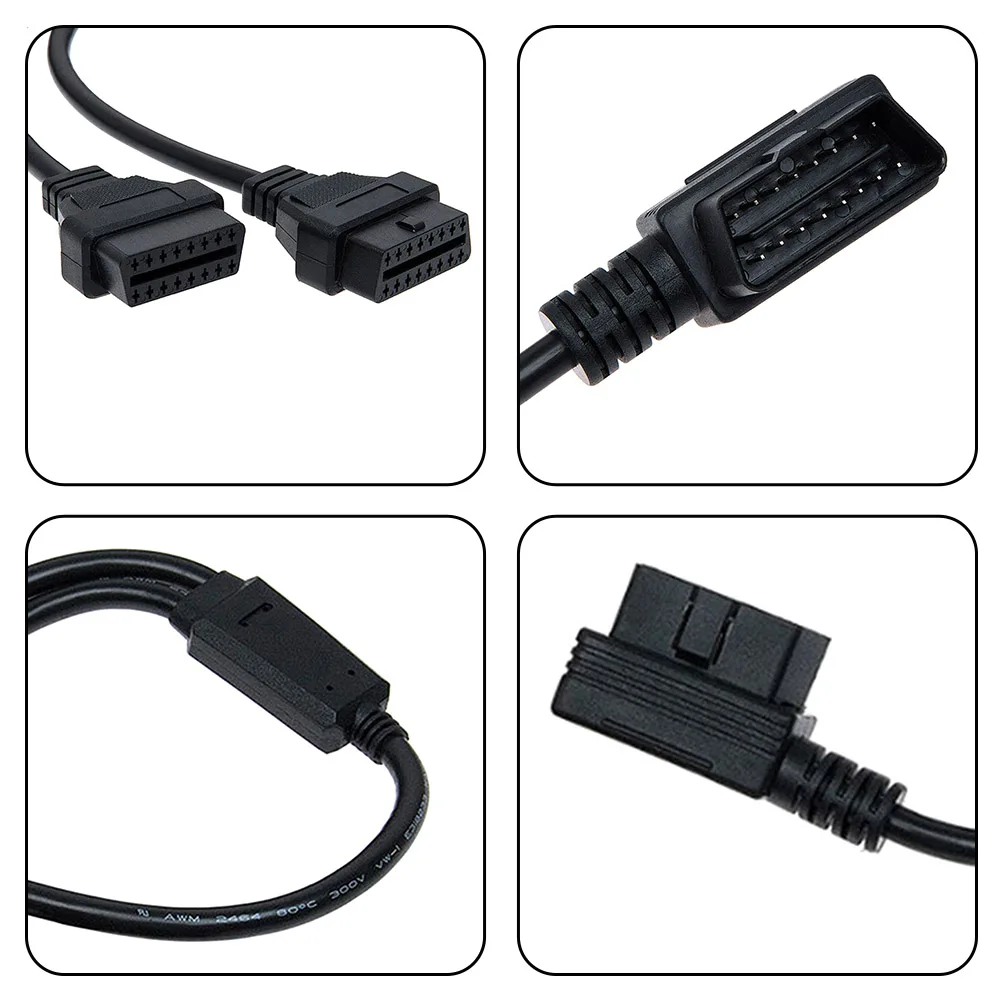 Кабель OBD II 16 Pin 2 разветвитель адаптер штекер на двойной удлинитель гнездовой