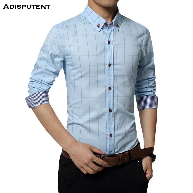 

Adisputent 5XL Plaid Printed Long Sleeve Formal Men Shirt Turn-down Collar Male Business Dress Shirts Patchwork camisa masculina