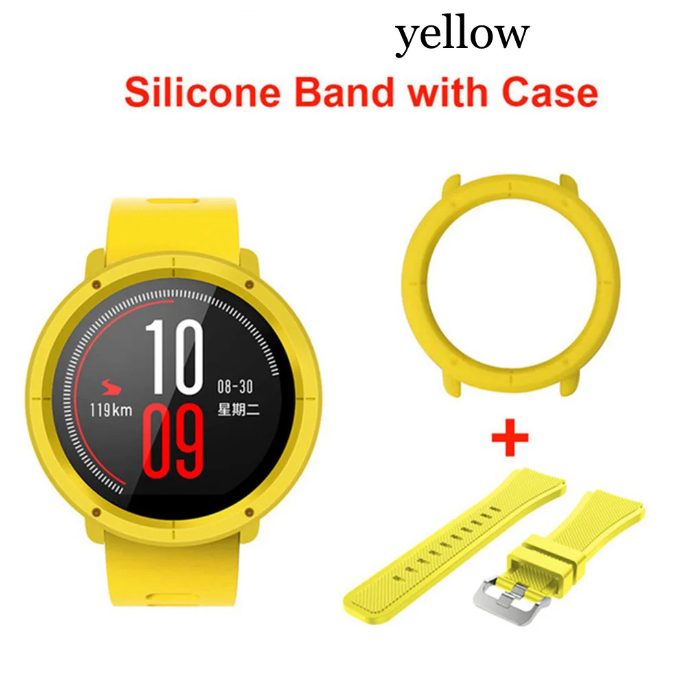 Силиконовый ремешок для часов, тонкий чехол для Xiaomi Huami Amazfit Pace/Stratos, сменные браслеты на запястье, полный защитный чехол s - Цвет: Цвет: желтый
