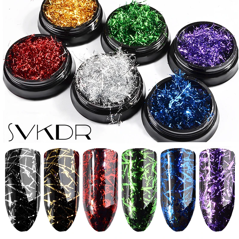 

SVKDR 6 Color Nail Aluminum Foil Magic Mirror Powder Silk Flakes Pigment Sequins Nail Art Glitter Decorations UV Gel Manicure