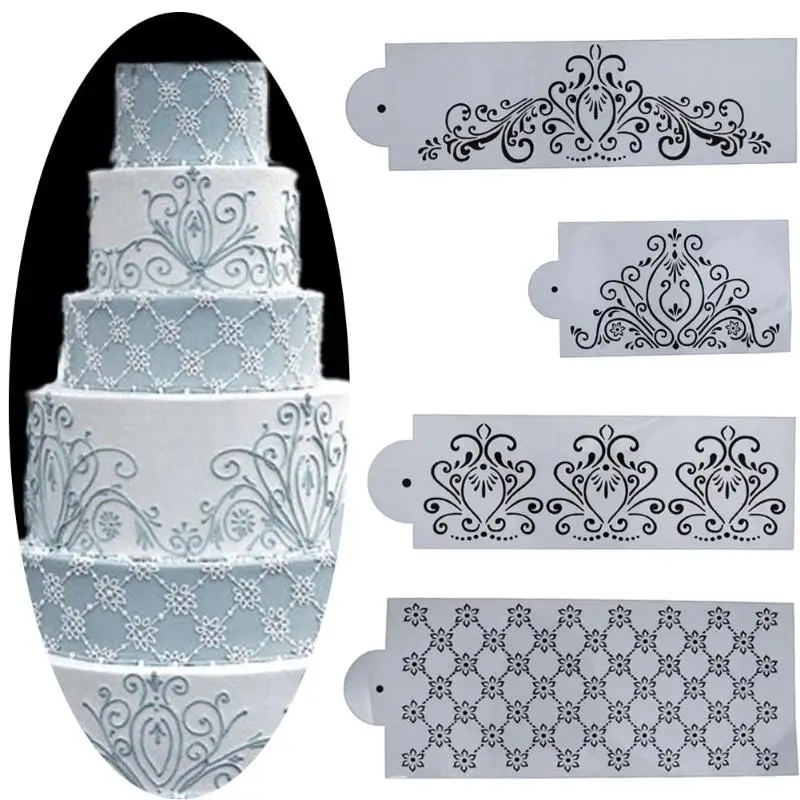 

Plastic 4pcs/set Flower Cupcake Stencil Princess Lace Cookie Template Fondant Decorating Cake Mold Baking Tool