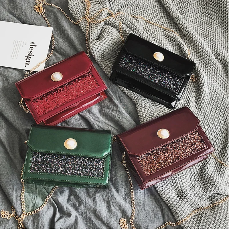 

New Fashion Ladies Sequined Bag Designer Handbags Women Bags 2019 Solid Small Day Clutch Gold Chain Girls Crossbody Bags