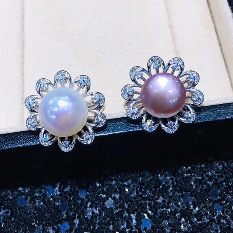 

FENASY 925 Sterling Silver Ring Natural Freshwater Pearl Rings For Women Bohemian New Party Flower Shape Ring With Big Pearl