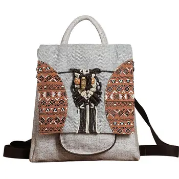 

Vintage Mini Backpack For Women Ladies Beads Handmade Canvas Small Backpacks For Girls Teens Female Shoulder Bag Mochila 2018