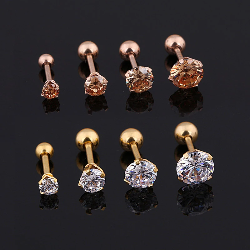 Medical titanium steel zircon earrings Size 3/4/5/6mm Star Crystal Cartilage Earring ear Piercing DIY Top Body Jewelry Women
