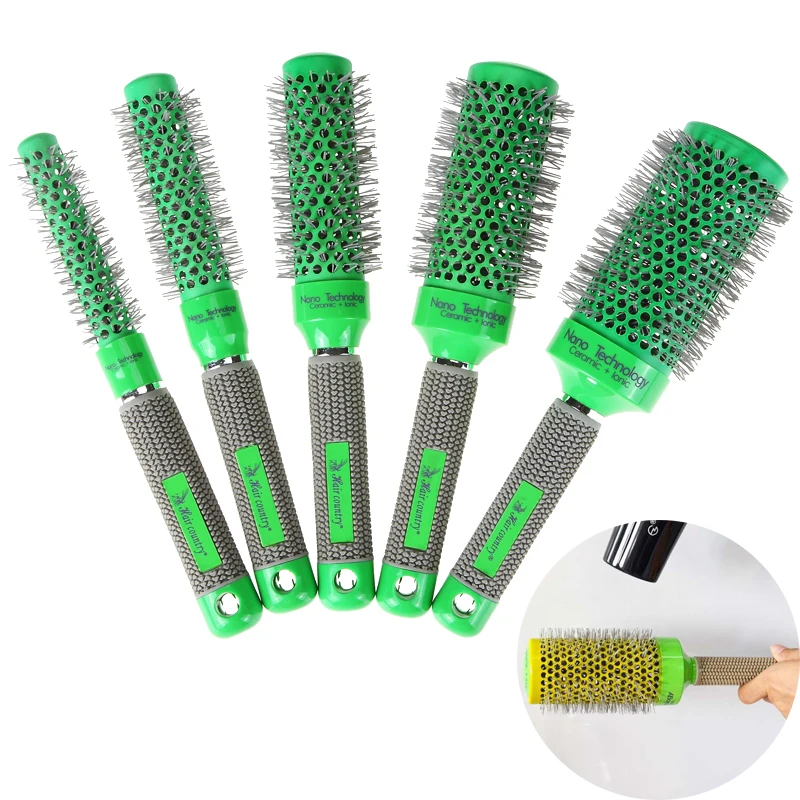 Pro Hair Salon Temperature Color Change Ceramic Iron Radial Round Comb Hairdressing Brush Salon Styling Barrel Curler Brush