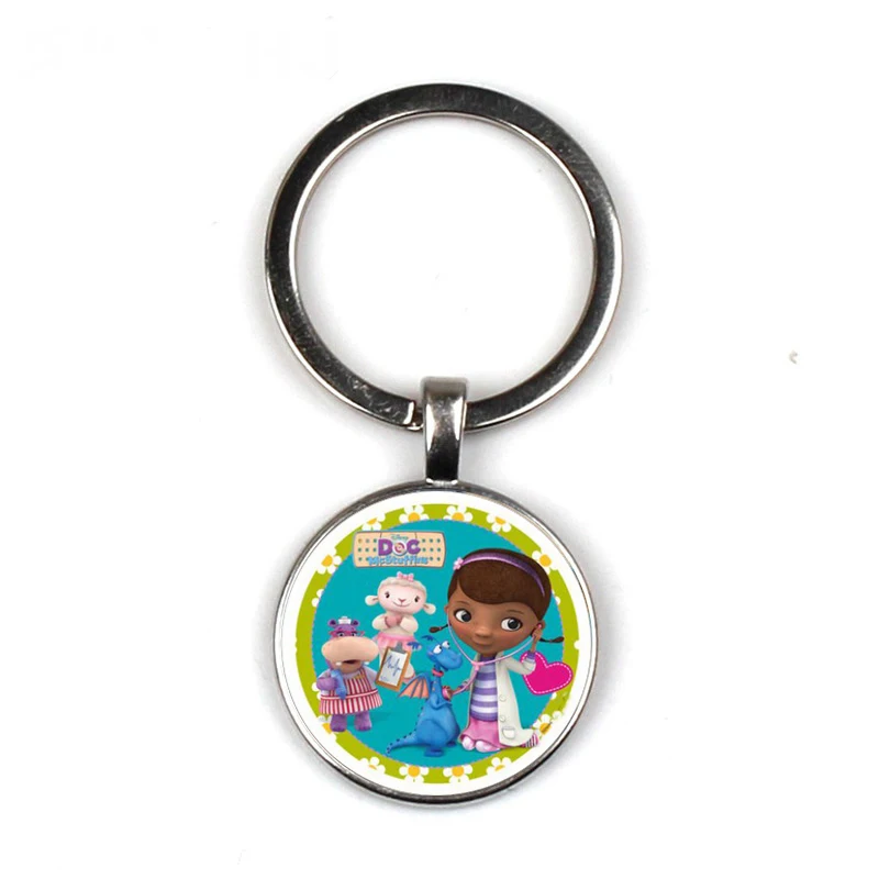 

Doc Mcstuffins Children Cartoon Keychain Dottie Girl Figure Pattern Glass Cabochon Toy Key chain Kids Jewelry Gift
