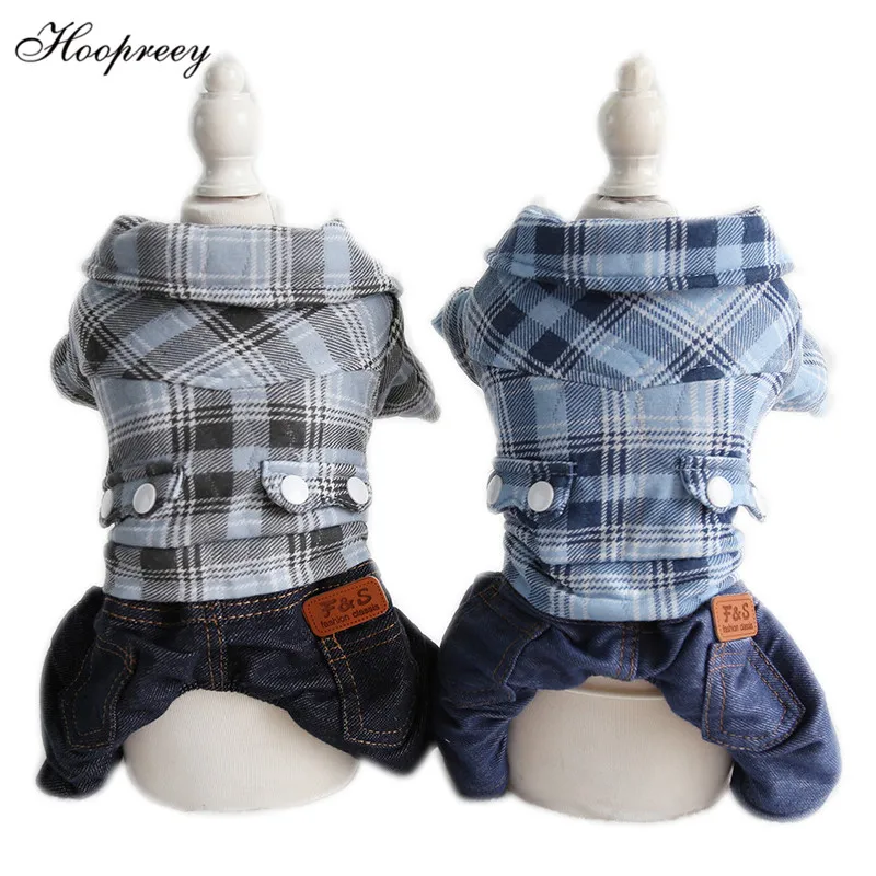 

Thick Warm Winter Clothes Dog Jumpsuits Overalls for Chihuahua Small Dogs Plaid Shirt Denim Pant Leisure Style Dog Costume 20E