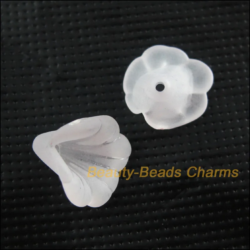 

New 35Pcs White Plastic Acrylic Flower Horn Spacer End Bead Caps Charms 13.5x14.5mm