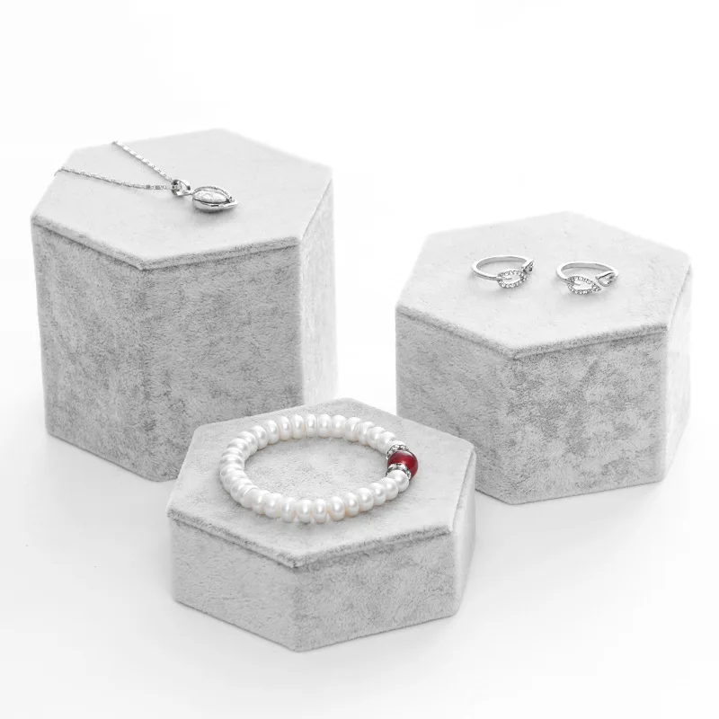 Velvet Wedding Ring Display Stand Hexagon Bracelet Jewelry Organizer Unique Necklace Pendant Displa