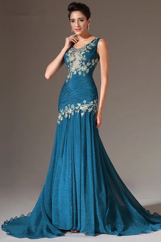 

Blue Evening Dresses 2019 Mermaid Chiffon Lace Beaded Plus Size Long Formal Party Evening Gown Prom Dresses Robe De Soiree