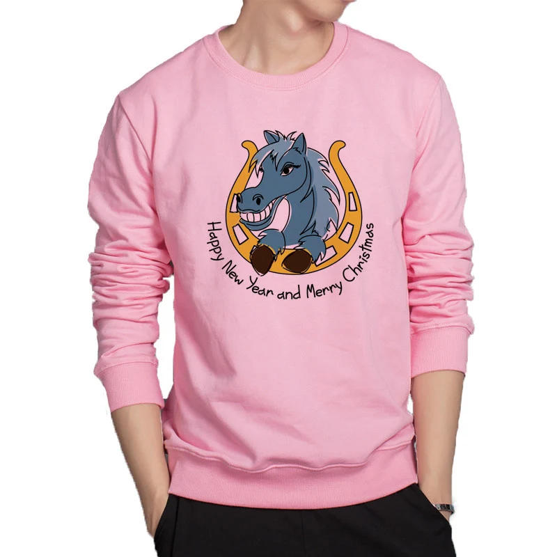 Blue horse hoodies Christmas sweatshirt Happy new year hoodie men funny anime hoodie harajuku japanese streetwear cotton hoodies