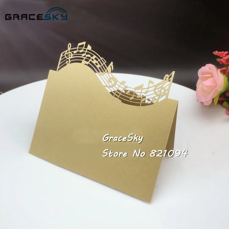 

50pcs free shipping musical note pattern Laser cutting Paper Table Name Place Cards and cake wrapper Party Decoration