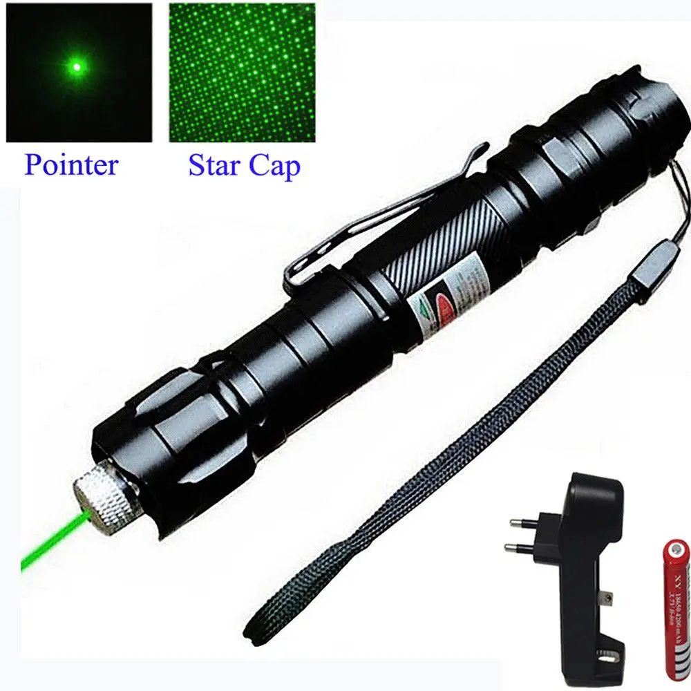 

High Power green Laser Pointer 10000m 5mW Hang-type Outdoor Long Distance Laser Sight Starry Head +18650 Battery+Charger