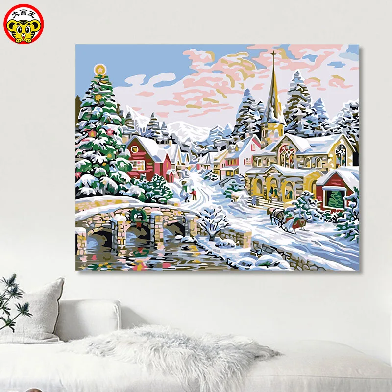 

painting by numbers art paint by number Big picture king DIY diy oil European landscape snow scenery town own painting fill roo