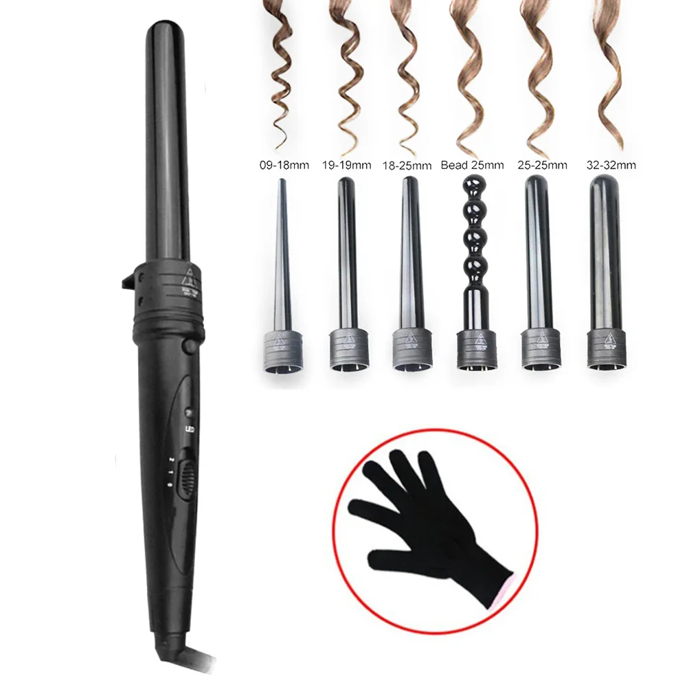 

6 In 1 Multifunction Hair Styling Tools Hair Curling Iron Ceramic Hair Curler Roller Interchangeable Barrels Hair Curler Stick