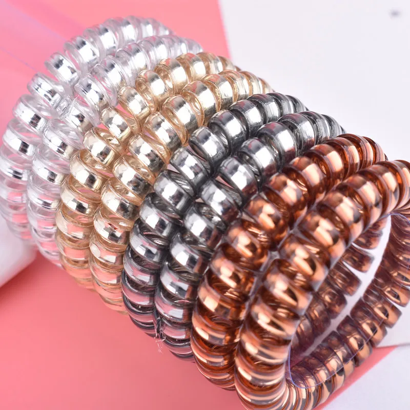 

Top selling Elastic Hair Bands Girls Hair Accessories Rubber Band Headwear Hair Rope Spiral Shape Hair Ties Gum Telephone Wire