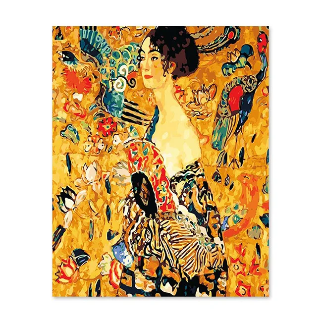 Gustav Klimt женщина с веером diy цифровая живопись декоративные картины раскраска игра