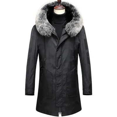 KOLMAKOV/зимние пуховые пальто для мужчин, s меховая парка с капюшоном, мужские куртки, пальто со съемным пухом, пальто, парки, теплая верхняя одежда для мужчин - Цвет: Черный