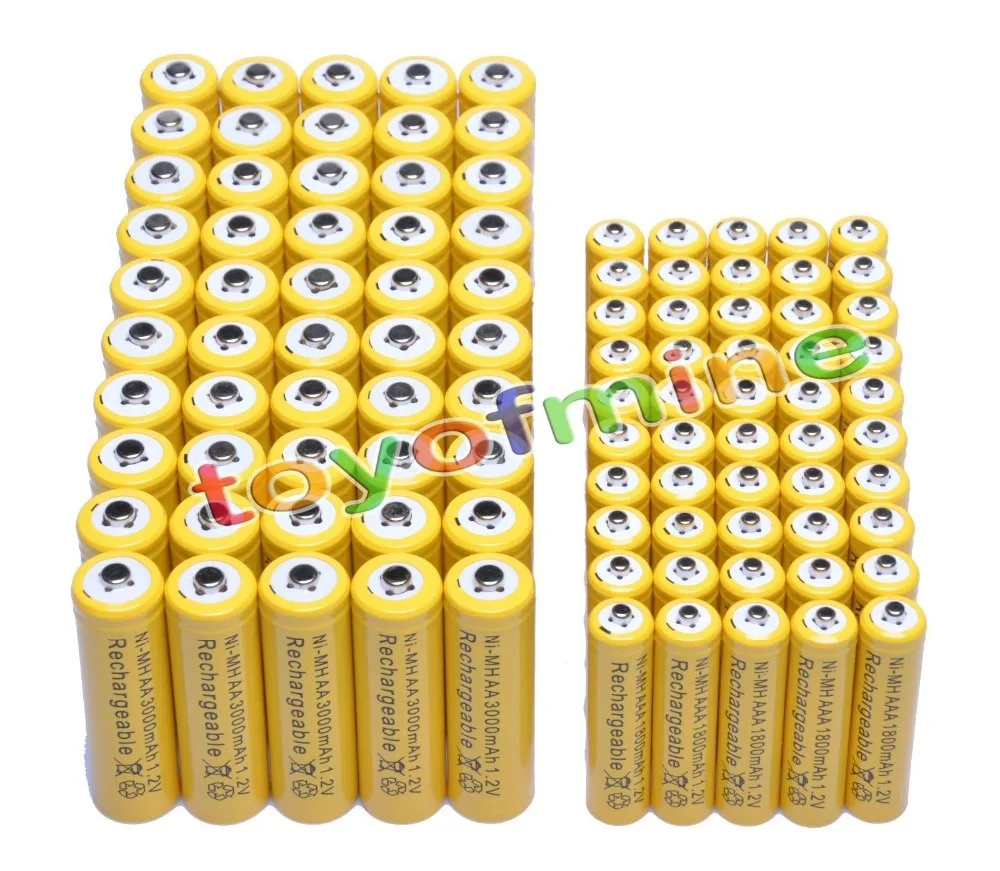 50x AA 3000mAh + AAA 1800mAh 1 2 V NiMH желтая аккумуляторная батарея 2A 3A | Электроника