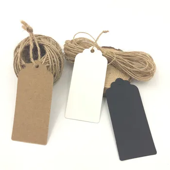 

100pcs/lot White Black Brown Kraft Paper Tags Scallop Head Label Luggage Wedding Note Blank Price Hang Tag 10M 15M Rope 9*4cm