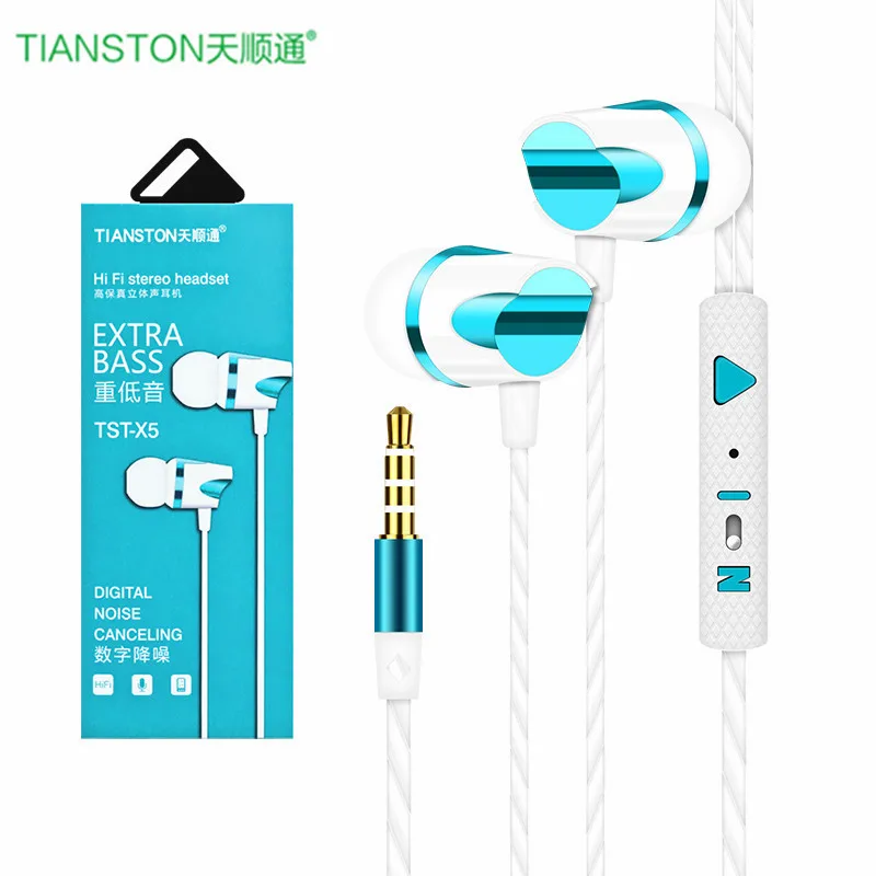 TIANSTON Heavy Bass Earphone Plug Stereo Sound Quality Mobile Phone For Apple Android Universal Wire Headset