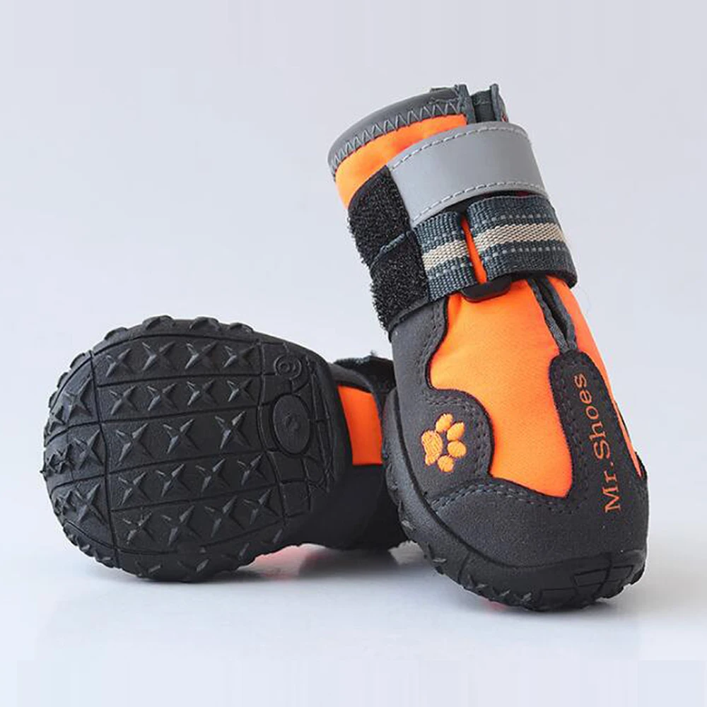 Ботинки для собак Водонепроницаемая спортивная обувь для собак со светоотражающими липучками прочная нескользящая подошва идеально подходит для средних и больших собак черный красный оранжевый