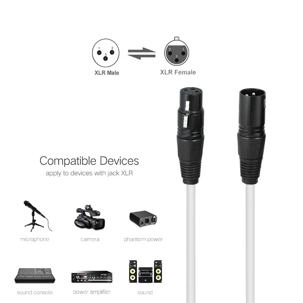 Носимые устройства для карты 20 футов мама к мужчине XLR Mic кабель Белый 100%