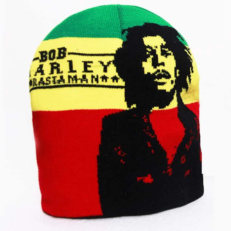 Лидер продаж, шерстяные вязаные шапочки Bob Marley, ямайская певица, хип-хоп шапка gorro для женщин и мужчин, черный, зеленый, желтый, красный