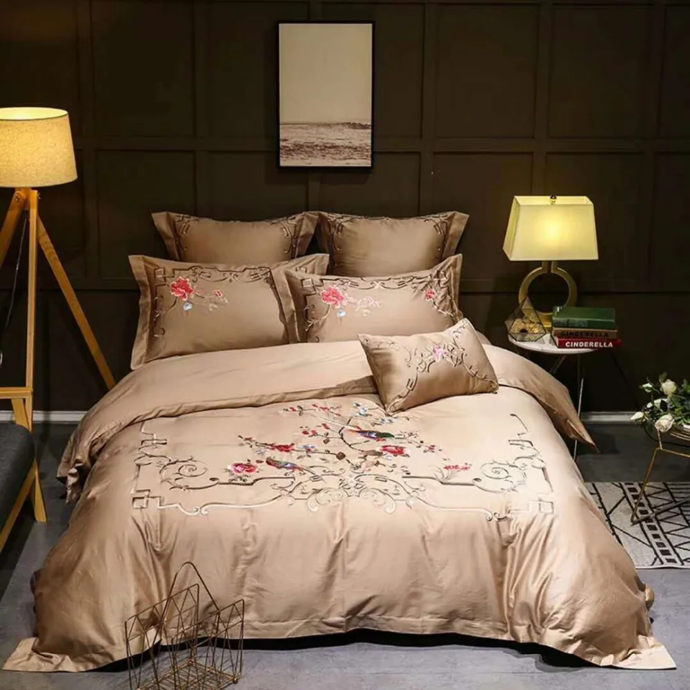 New 100S Egyptian Cotton Luxury Royal Embroidery Bedding Set 4/6pc King Queen Wedding Bed Sheet Cover set Duvet pillowcase | Дом и сад