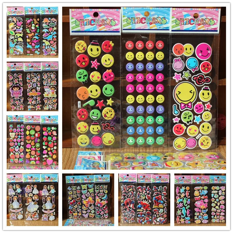 

% 10 Sheets/lot 3D Puffy Bubble Stickers Mixed Cartoon dog cat Waterpoof DIY Children Kids Boy Girl Toys children wall stickers