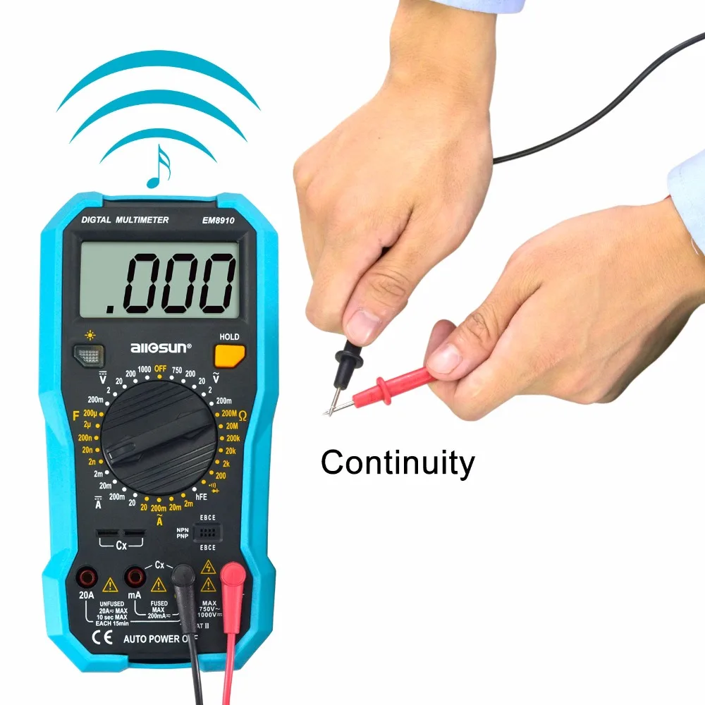 Все солнце EM8910 цифровой мультиметр с подсветкой AC/DC Амперметр Вольтметр Ом Электрический тестер
