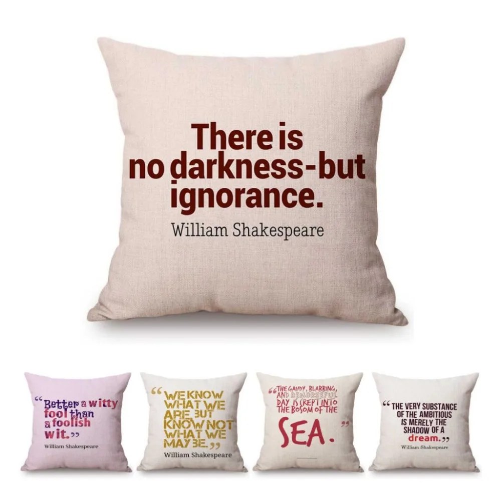 

William Shakespeare Quotes Letters Print Literature Home Decorative Sofa Pillow Case Reading Room Library Decor Cushion Cover