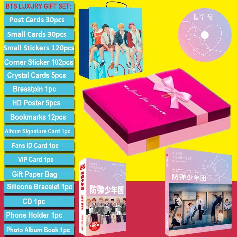 

[MYKPOP]Bangtan Boys Luxury Gift Set CD+Post Card+Photo book+Photo Holder+Breastpin+Bracelet+Bookmarks+Stickers SA18101401