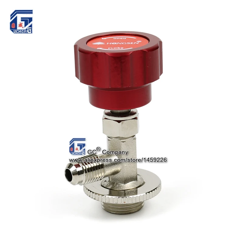 Details about   RED HANDLE VALVE TAP REFRIGERANT GAS CANISTERS BOTTLES 1/4" FLARE OUT M14 IN 